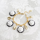Porcelain Camellias And Golden Leaves Bracelet