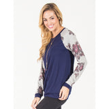 Floral Sleeve Pullover Sweater - Black