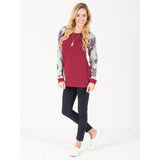 Floral Sleeve Pullover Sweater - Black