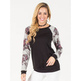Floral Sleeve Pullover Sweater - Black