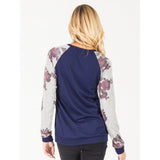 Floral Sleeve Pullover Sweater - Black