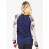 Floral Sleeve Pullover Sweater - Black