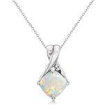 Diamond and Cushion Opal Pendant Necklace 14k White Gold (1.36ct)