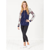 Floral Sleeve Pullover Sweater - Black