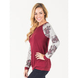 Floral Sleeve Pullover Sweater - Black