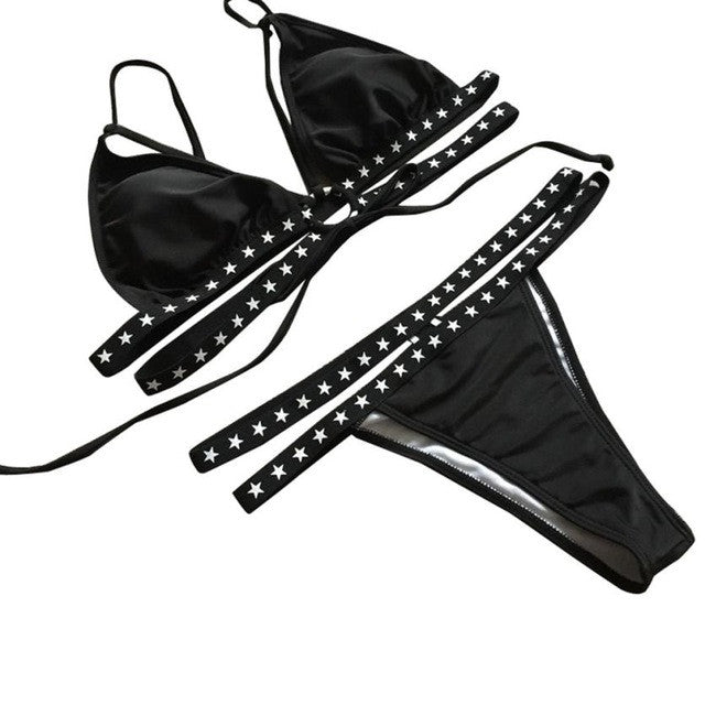 1 Set Biquini Feminino Praia  Brazilian Bikinis Women 2017 Retro Tankini Push Up  Padded Bra Micro Bikini Black #EW