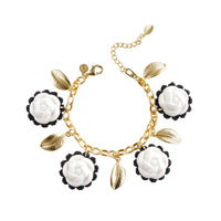 Porcelain Camellias And Golden Leaves Bracelet