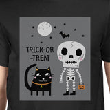 Trick-Or-Treat Skeleton Black Cat Mens Black Shirt