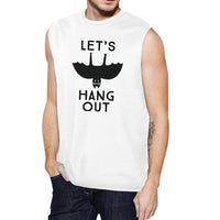 Let's Hang Out Bat Mens White Muscle Top