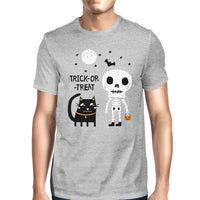 Trick-Or-Treat Skeleton Black Cat Mens Grey Shirt