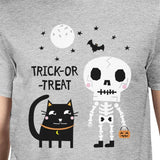 Trick-Or-Treat Skeleton Black Cat Mens Grey Shirt